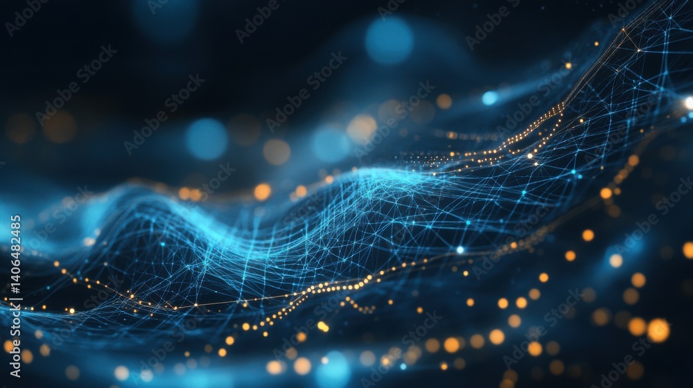 Poster a captivating digital abstraction featuring flowing lines and glowing nodes, symbolizing connectivit
