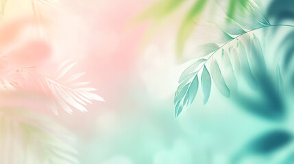 Naklejka premium A soft colorful background with tropical leaves in pastel shades, Soft pastel leaves background with various color pattern, Watercolor delicate leaves with blur effect.