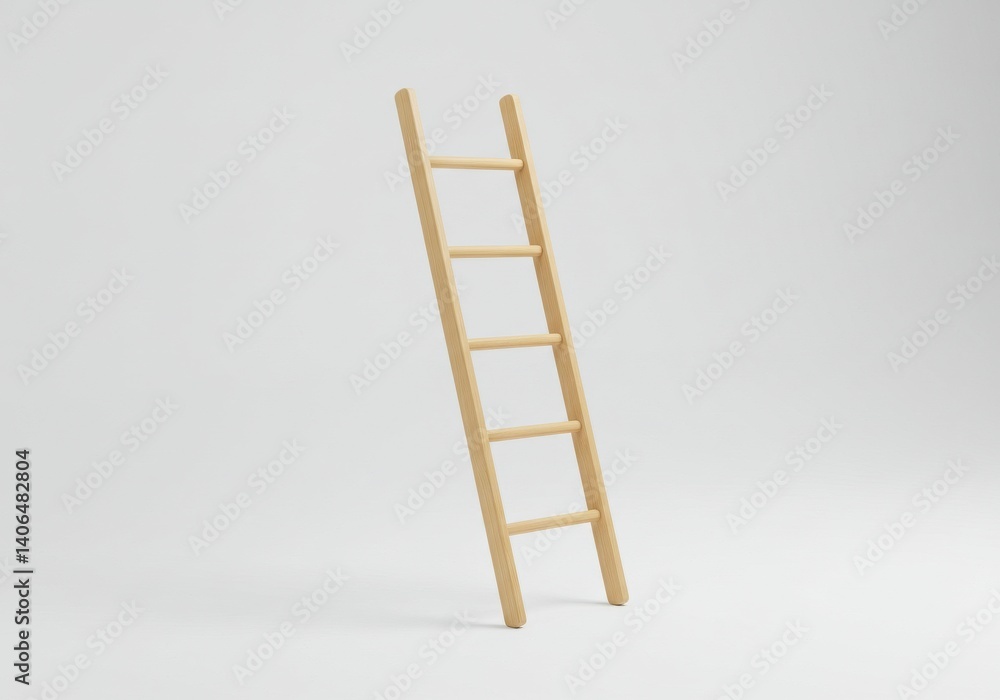 Aufkleber a simple wooden ladder leaning against a plain white background in a studio setting with soft lighti