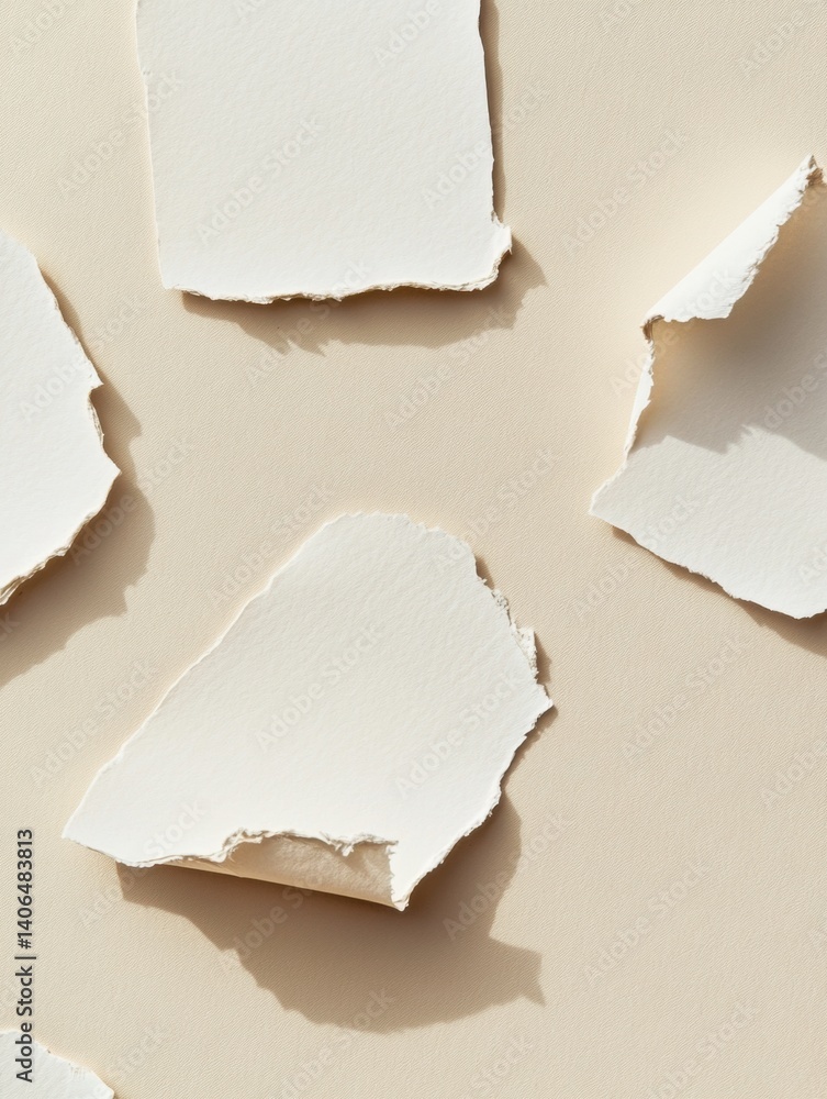 Poster torn note paper stickers arranged on a neutral desk background, showcasing a modern and simple stati