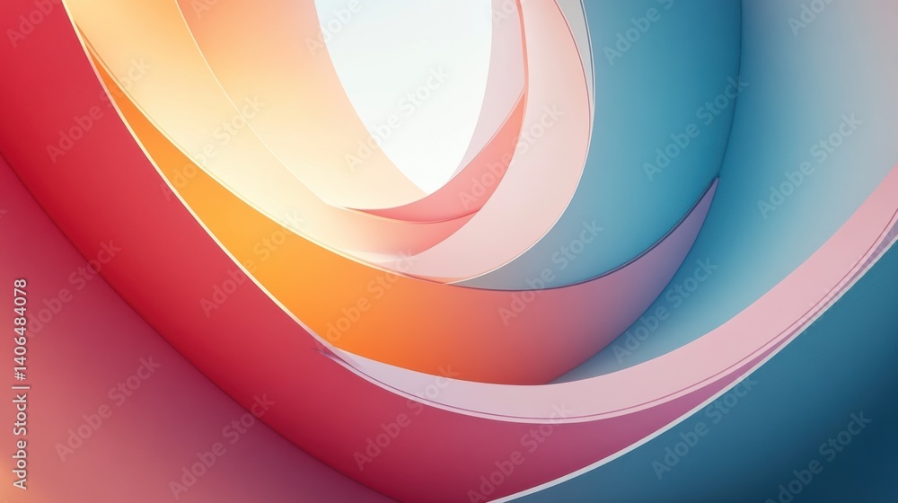 Poster a vibrant abstract design featuring flowing curves in soft pastel colors, creating a sense of depth 