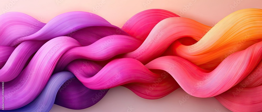 Wall mural abstract intertwined shapes with gradient colors flowing from violet to orange on a light background