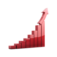 Red upward arrow graph showing rising trend with transparent background for 3D upward statistic line of business success of stock market finance analysis of investment and economic growth, cut out