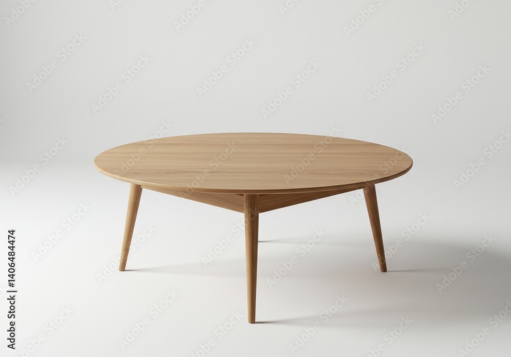 Aufkleber a round wooden table with three legs on a white background in a studio setting and clean presentatio