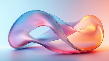 A vibrant, abstract design featuring intertwined, flowing shapes in soft gradients of blue, pink, and orange against a smooth background.