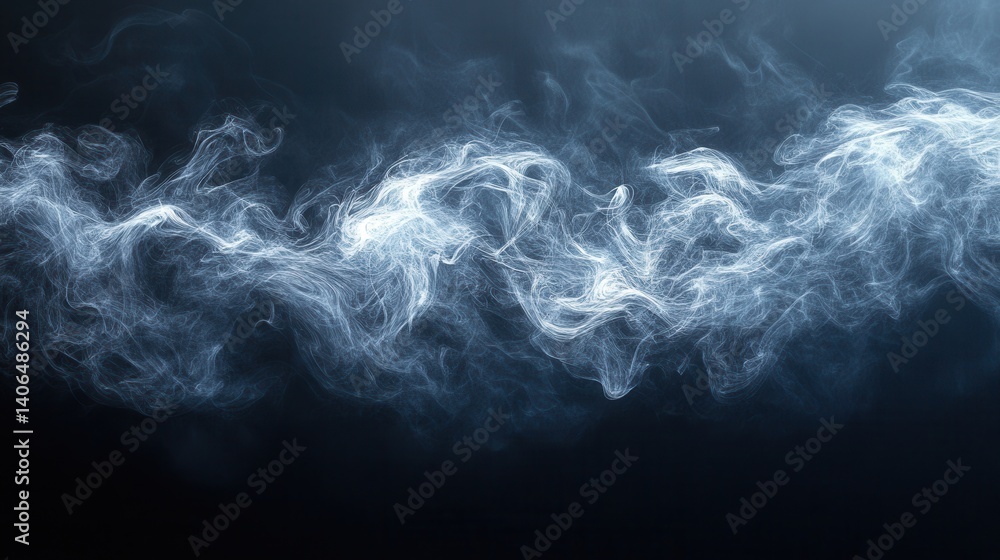 Poster a swirling abstract pattern of white smoke against a dark background, creating a mysterious and ethe