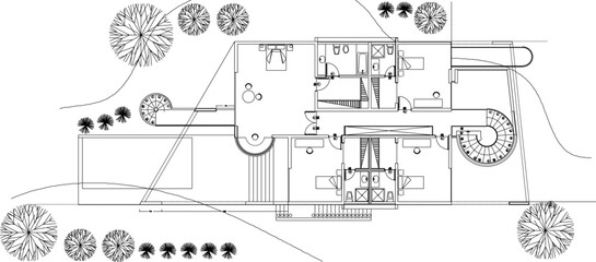 silhouette design vector illustration sketch drawing site plan layout architecture modern minimalist building