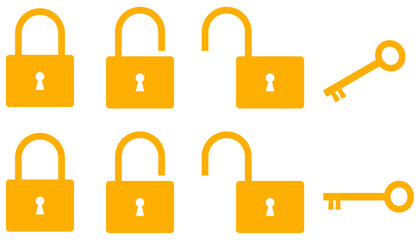 南京錠のイラスト、セキュリティアイコン、黄色