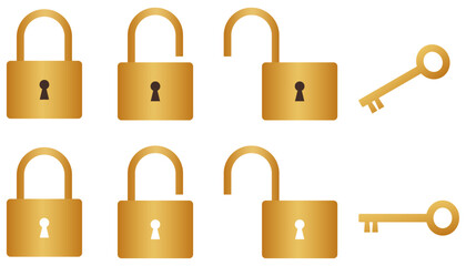 南京錠のイラスト、セキュリティアイコン、ゴールド