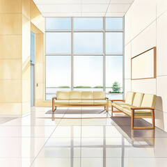 Fototapeta premium Modern Minimalist Interior of Bright Office Lobby with Natural Light