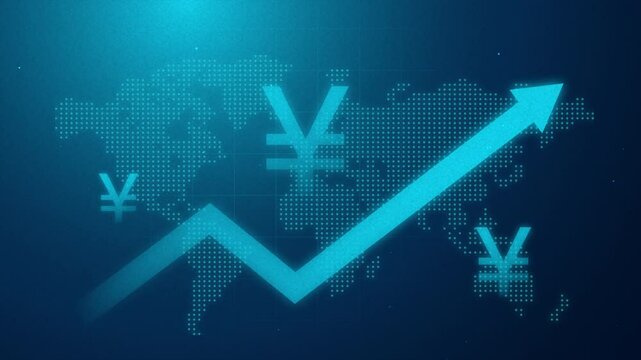 yen uptrend blue currency price symbol animation digital background