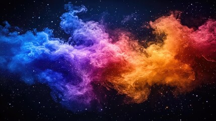 Naklejka premium Colorful, nebula-like smoke drifts across a starry backdrop, vibrant in hues of blue, pink, orange, & red