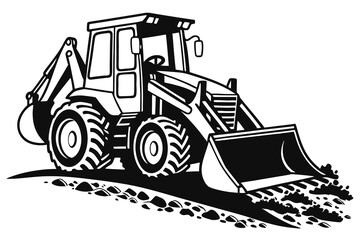 Naklejka premium Yellow heavy construction machinery featuring a bulldozer and excavator, isolated on white for industrial work