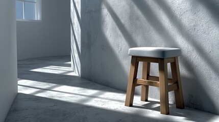 Sunlit Minimalist Wooden Stool in Modern Interior