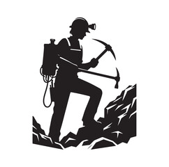 Mine worker, using a chisel and hammer silhouette vector illustration