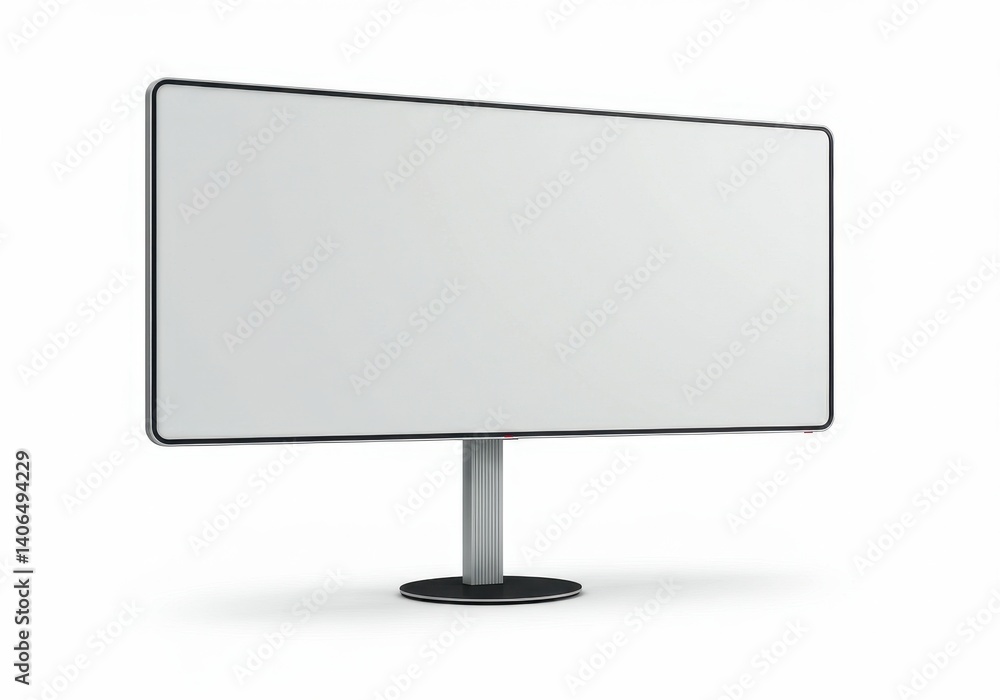 Aufkleber a blank white rectangular display screen with a black frame on a silver stand on a white background
