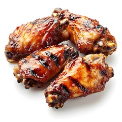Close-up of four glazed chicken wings isolated on a white background 