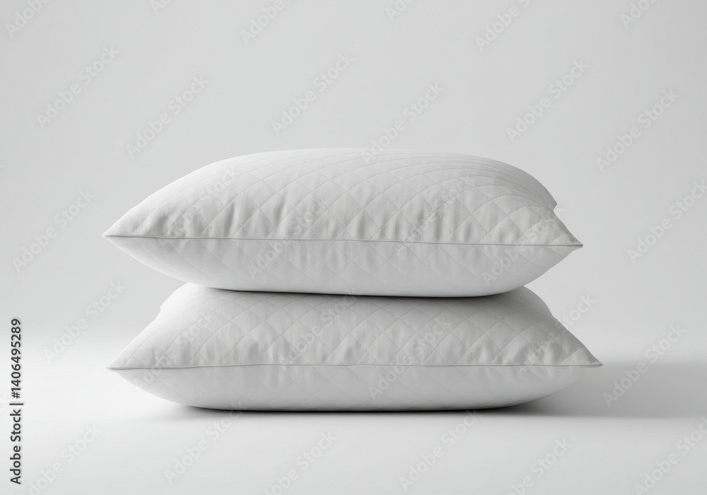 Poster two white pillows stacked neatly on top of each other in a simple and clean studio setting look soft