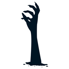 Halloween Zombie Hand Silhouette in Creepy Design and Shape. Flat Vector Illustration