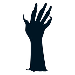 Halloween Zombie Hand Silhouette in Creepy Design and Shape. Flat Vector Illustration