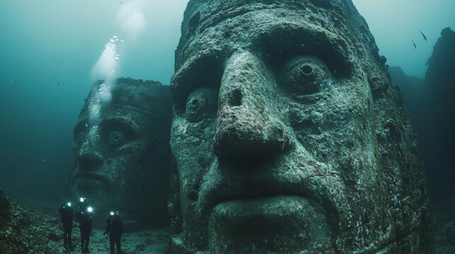 Ancient Underwater Statues Exploration: Dive into Submerged Archaeological Ruins and Marine Life Adventures