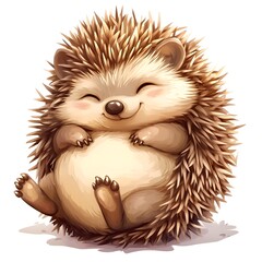 A cute cartoon hedgehog curled into a ball, isolated on a white background

