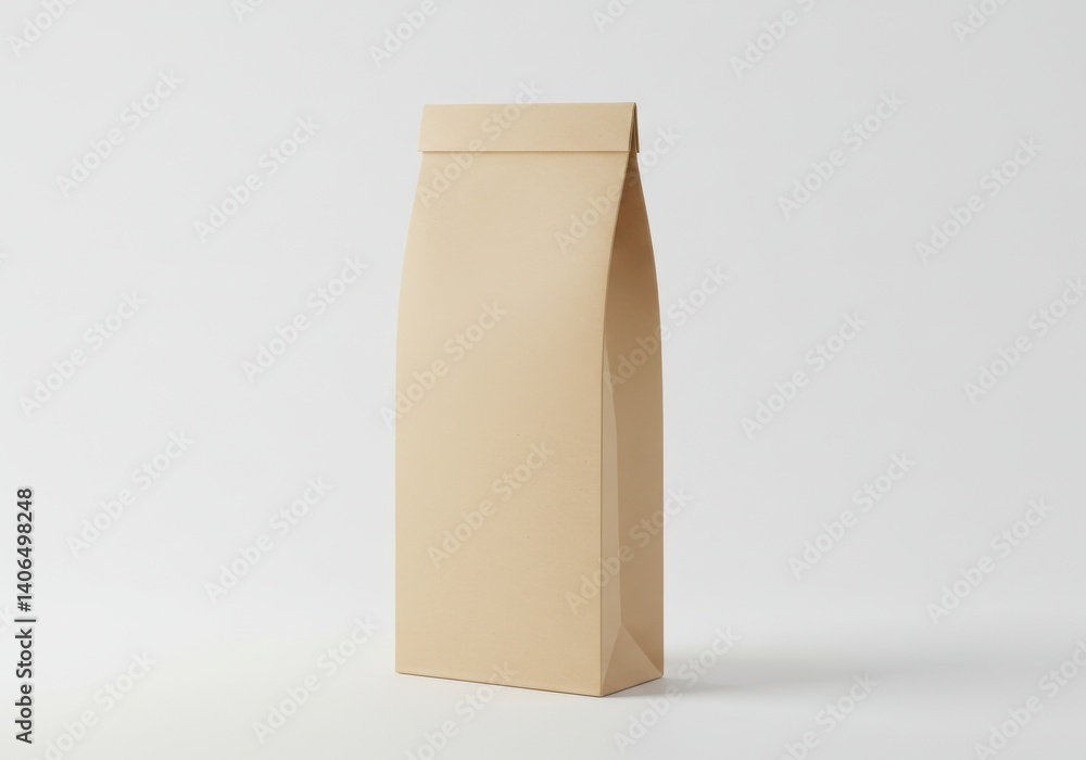 Poster a simple tan paper bag stands upright against a plain white background in a studio setting