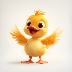 A happy cartoon duckling with tiny wings, isolated on a white background

