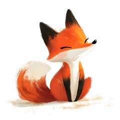 A playful cartoon fox wagging its tail, isolated on a white background

