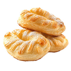 golden palmier puff pastry cookies isolated on white or transparent background