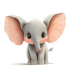 A cartoon elephant baby with big ears, isolated on a white background