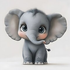 A cartoon elephant baby with big ears, isolated on a white background