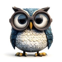 A cartoon owl with big round glasses, isolated on a white background

