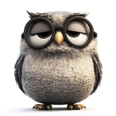 A cartoon owl with big round glasses, isolated on a white background

