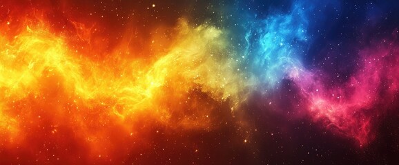 Fototapeta premium Vibrant cosmic cloud illustration with vivid orange, yellow, blue, and pink hues