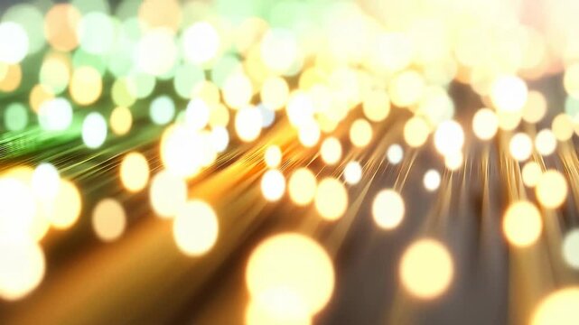 Blurred lights in shades of gold, green and white create a soft, sparkling abstract effect.