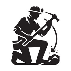 Obraz premium Mine worker, using a chisel and hammer silhouette vector illustration