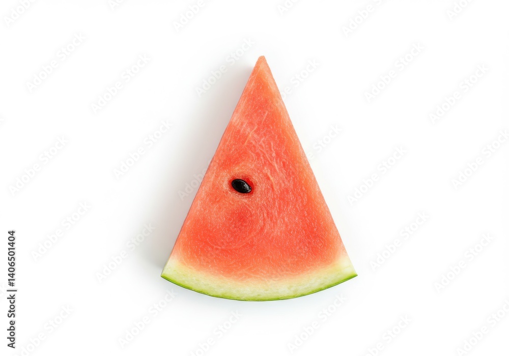 Poster a single watermelon slice with a seed isolated on a white background in a studio setting view from a