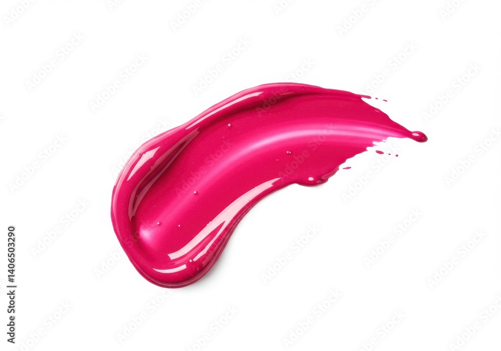 Aufkleber a glossy fuchsia color cosmetic smear on a white surface with a curved shape and smooth texture look