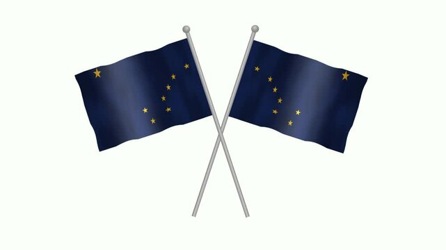 Flag of Alaska , Cross table flag of Alaska  on white screen, USA States Alaska  3D Animation flag waving in the wind isolated on white Background. 
