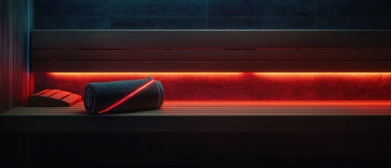 Relaxing Sauna Bench with Red Accent Lighting