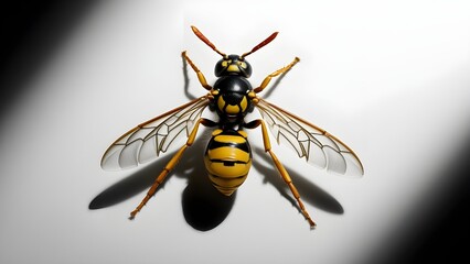 European Common Wasp (Vespula vulgaris) - Isolated Macro Photography on White Background, Top View