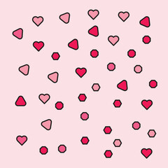 Love theme geometric pattern with solid colors and outlines suitable for backgrounds, print designs, websites and more