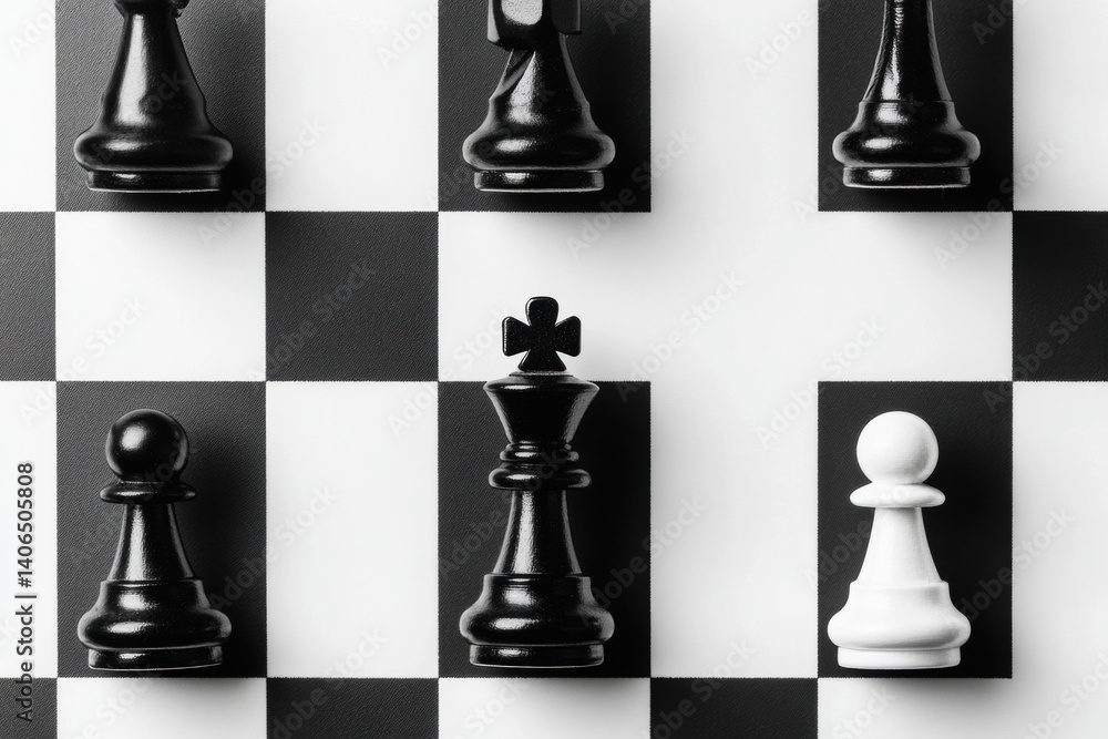 Aufkleber chess pieces arranged in a top-down view on a clean white board with black squares showcasing an ele