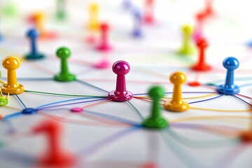 Colorful Game Pieces on a Network of Twisted Strings Representing Connection and Interaction in a Playful Environment