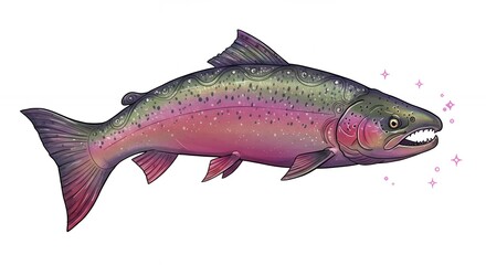 Fototapeta premium Colorful illustration of a swimming salmon
