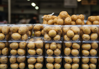 Potatoes in Transparent Containers on Display Table