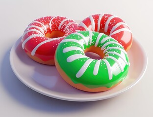 Three glazed donuts on a plate