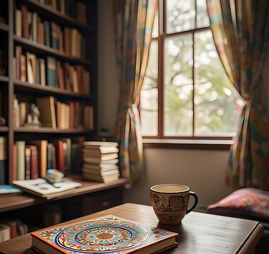A book-shaped ceramic plate paired with a cup, designed to resemble an open novel for a charming table setting.  