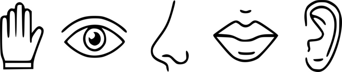 black and white abstract. human sensory icons set